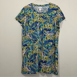 Stella Parker Women's XXL Blue Floral Shift Dress Short Sleeve Cotton Vacation